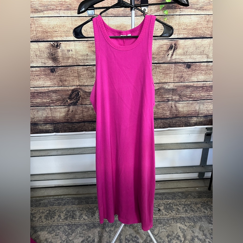 GAP Pink Ribbed Midi Tank Dress Size XL